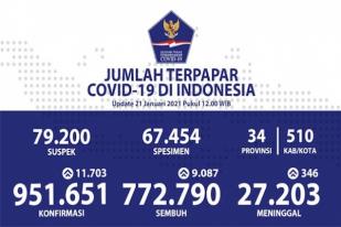 Situasi COVID-19 Indonesia, Kasus Baru: 11.703, Sembuh: 9.087