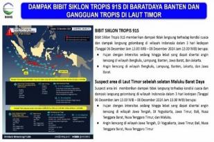 BMKG Deteksi Bibit Siklon di Samudra Hindia Barat Daya Banten