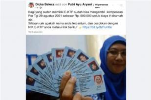 Hoaks Bantuan Rp600.000 bagi Pemilik e-KTP 29 Agustus 2021