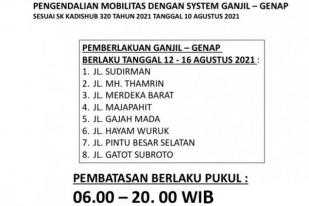Jakarta Berlakukan Kembali Ganjil-Genap 12-16 Agustus