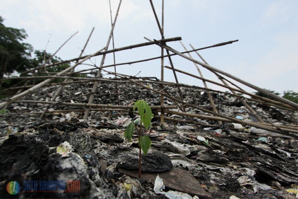 Pemandangan Sampah Menggunung di Bantaran Ciliwung